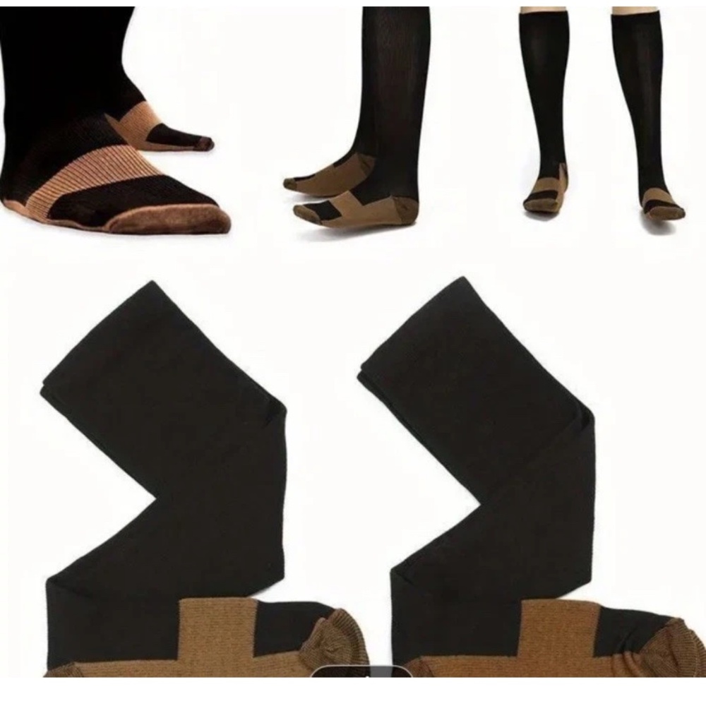 6 pair black copper compression socks L/XL 20-30 mmhg